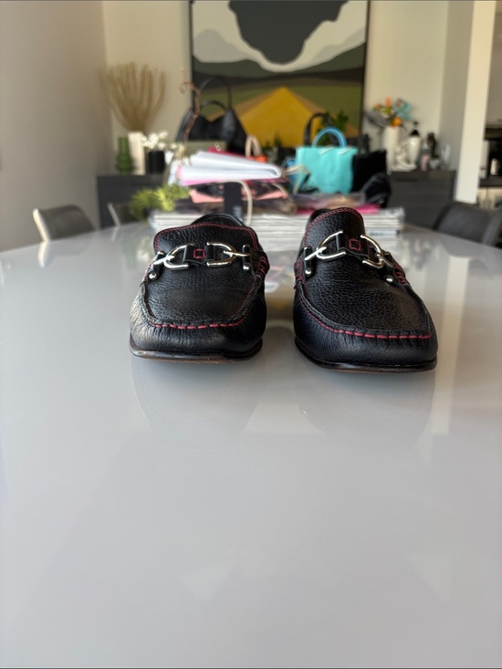 Vintage Donald Pliner Black Leather Loafers with Red Stitching and Silver Bit main image 6